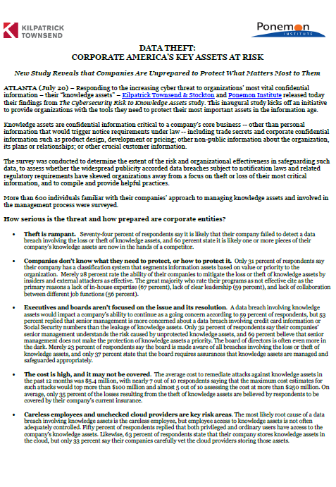 Ponemon 2016 Data Theft Press Release